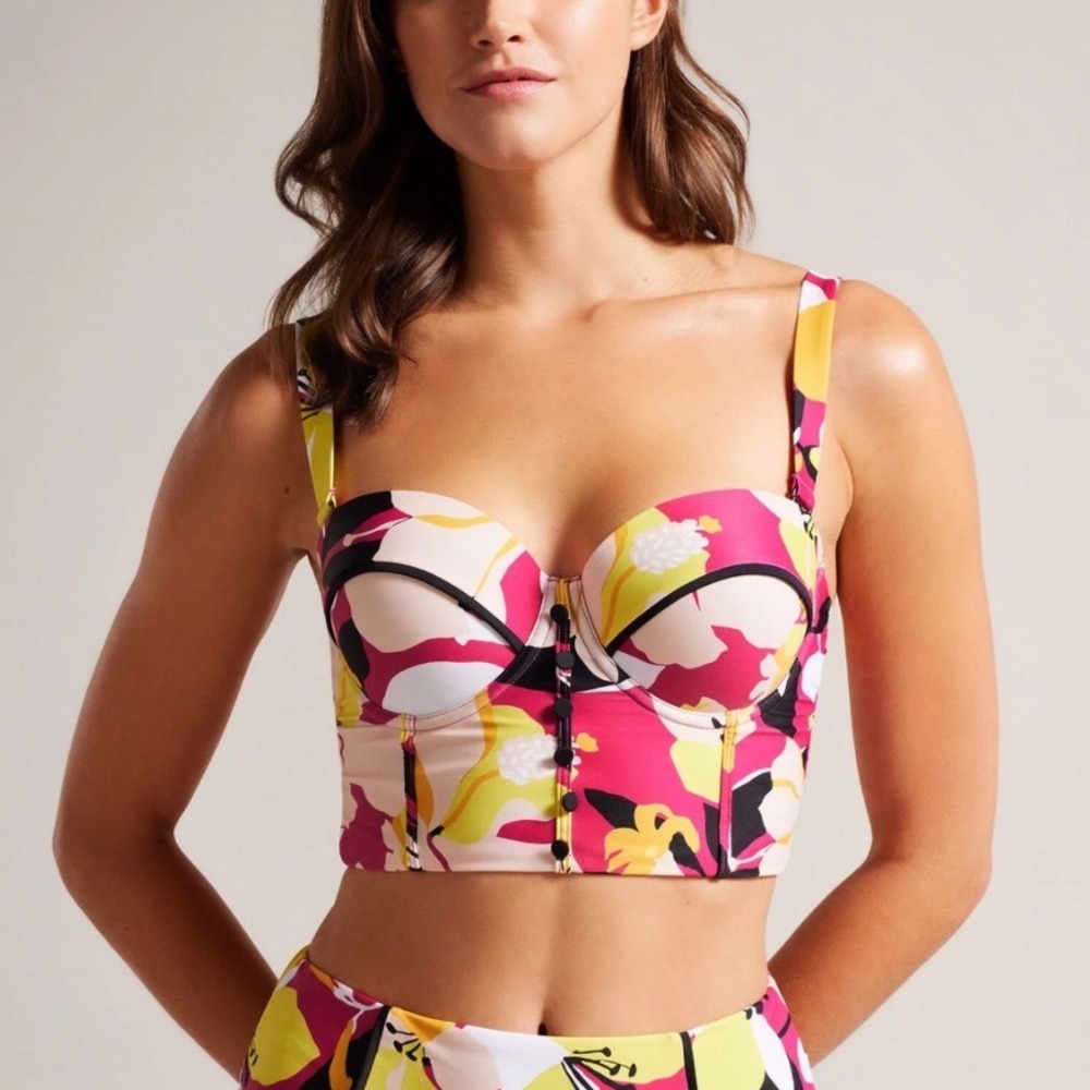 Ted Baker Bikini Top Womens 0 Pink Floral Margieh Underwire Bustier Swimwear NWT